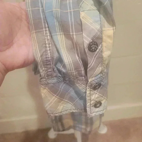 BKE Athletic Fit Button Up Western Shirt Men  XL Blue/Gray/Yellow Long Sleeve. - Picture 4 of 13